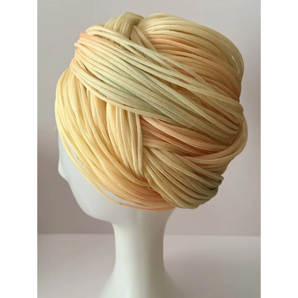 Vintage 1950s Christian Dior Chapeaux Silk Wrapped Turban Hat – Peach Ivory Cou